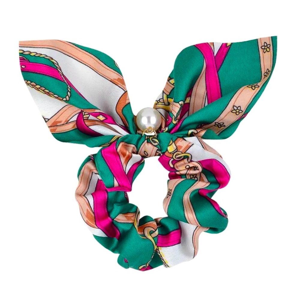 Women’s Chiffon Bowknot Silk With Pearl, Hair Scrunchie - Multi-Colored